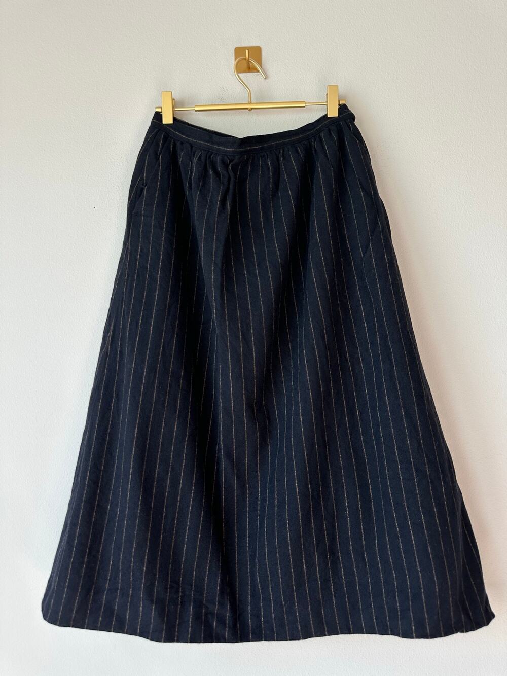 Vintage Pendleton Wool Pinstripe Midi Skirt Dark Navy Black Preppy Academia S/M